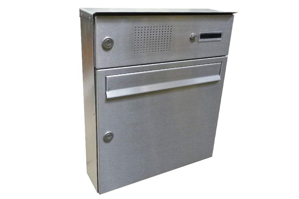 Poštovní schránka A-01 pro montáž na povrch + horní elektroschránka s 1x zvonkem a přípravou pro HM + opláštění - NEREZ/šedá