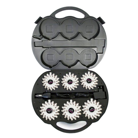 SET Výstražné světlo LED Power Flash 306B v profi kufru s nabíjecím příslušenstvím, bílé
