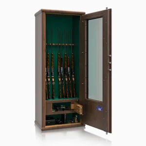 Luxusní prosklená skříň na deset zbraní Scrigno, wood line